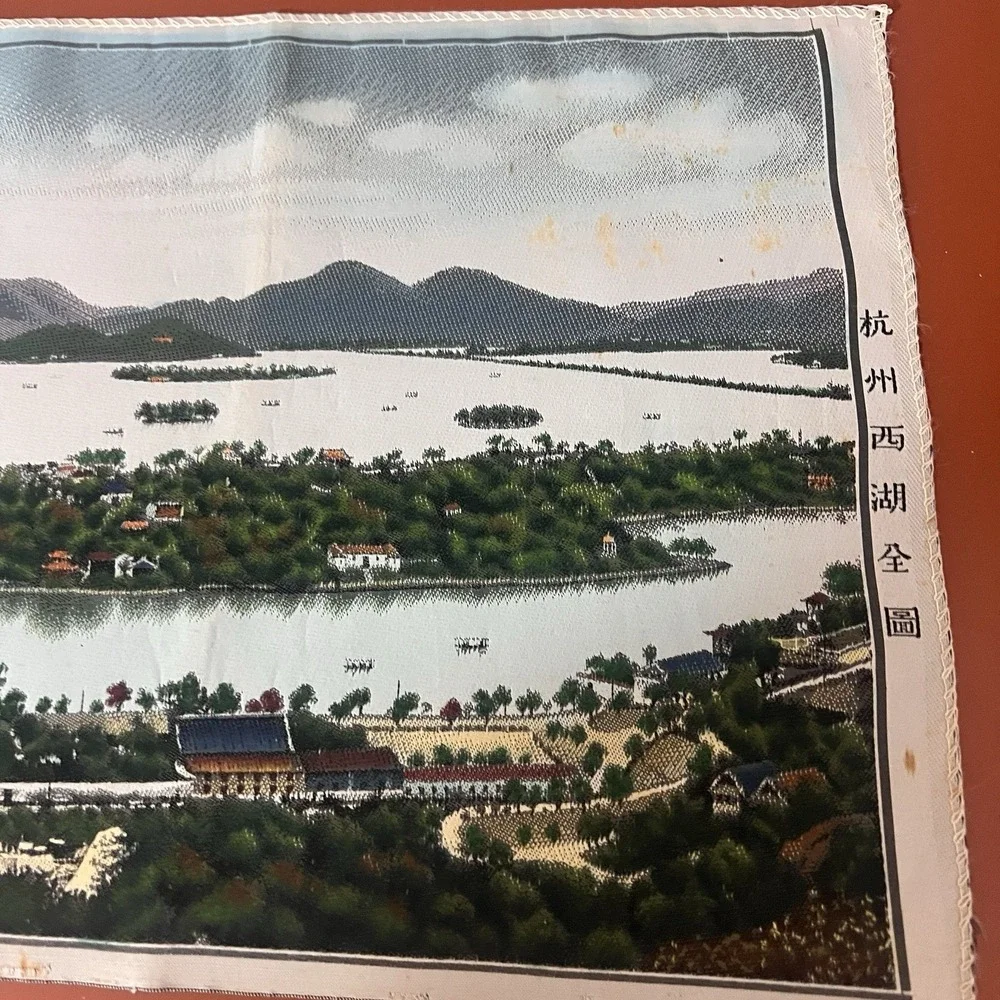 Vintage Chinese Silk Brocade Tapestry West Lake Hangzhou 30